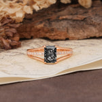 Unique and Luxurious 4-Prong Emerald Cut Black Rutilated Quartz Engagement Ring - Additional view