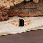 Unique and Luxurious 4-Prong Emerald Cut Black Onyx Engagement Ring - Additional view