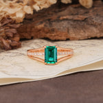 Unique and Luxurious 4-Prong Emerald Cut Emerald Engagement Ring - Additional view