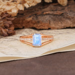 Unique and Luxurious 4-Prong Emerald Cut Moonstone Engagement Ring - Additional view
