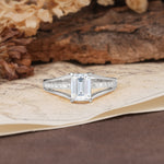 Unique and Luxurious 4-Prong Emerald Cut Moissanite Engagement Ring - Additional view