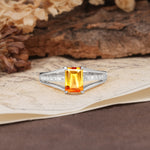 Unique and Luxurious 4-Prong Emerald Cut Citrine Engagement Ring - Additional view