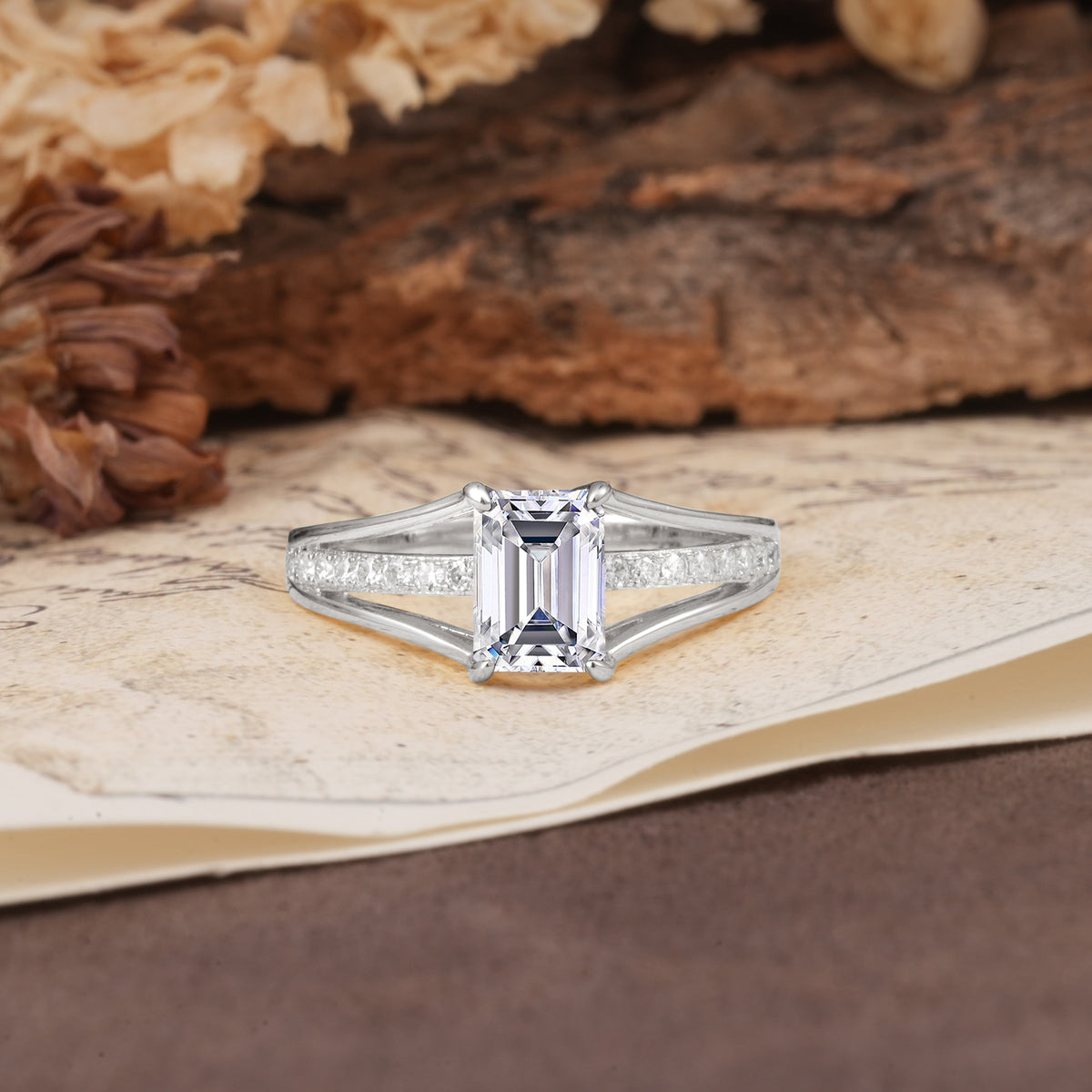 Unique and Luxurious 4-Prong Emerald Cut Lab Diamond Engagement Ring - Additional view