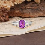 Unique and Luxurious 4-Prong Emerald Cut Amethyst Engagement Ring - Additional view