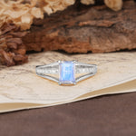 Unique and Luxurious 4-Prong Emerald Cut Moonstone Engagement Ring - Additional view