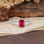 Unique and Luxurious 4-Prong Emerald Cut Ruby Engagement Ring - Additional view
