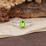 Unique and Luxurious 4-Prong Emerald Cut Peridot Engagement Ring - Additional view