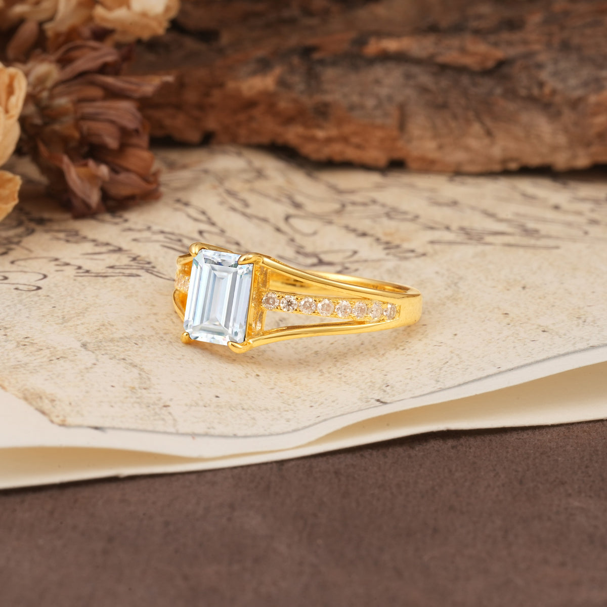 Unique and Luxurious 4-Prong Emerald Cut Moissanite Engagement Ring - Additional view