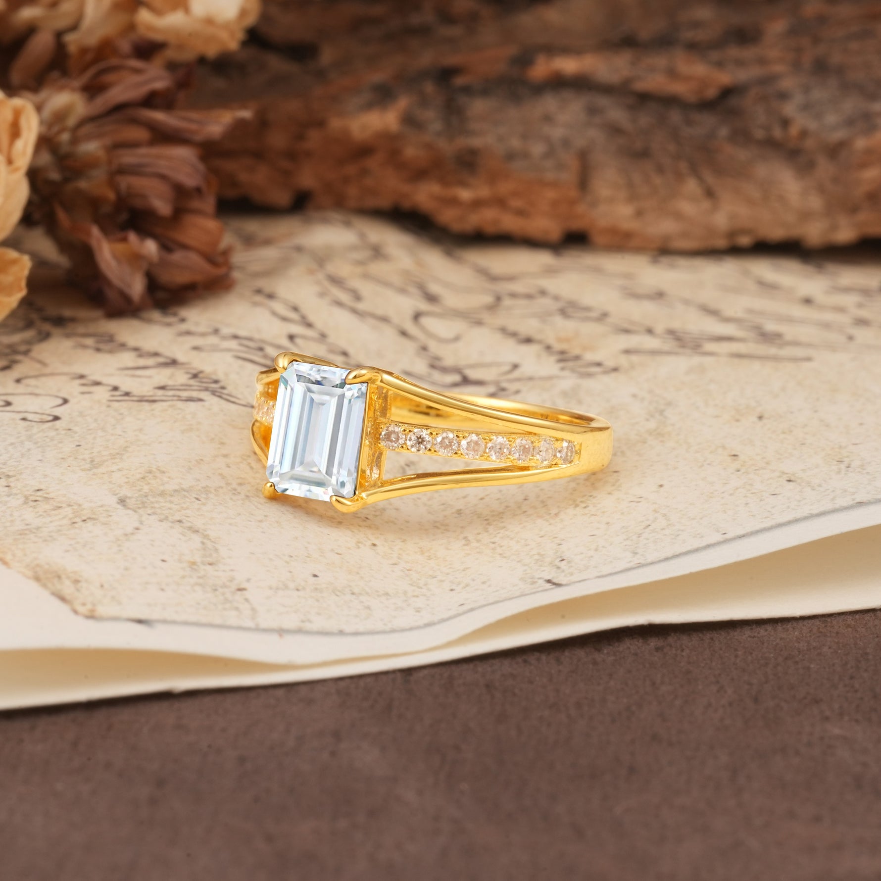 Unique and Luxurious 4-Prong Emerald Cut Moissanite Engagement Ring - Additional view