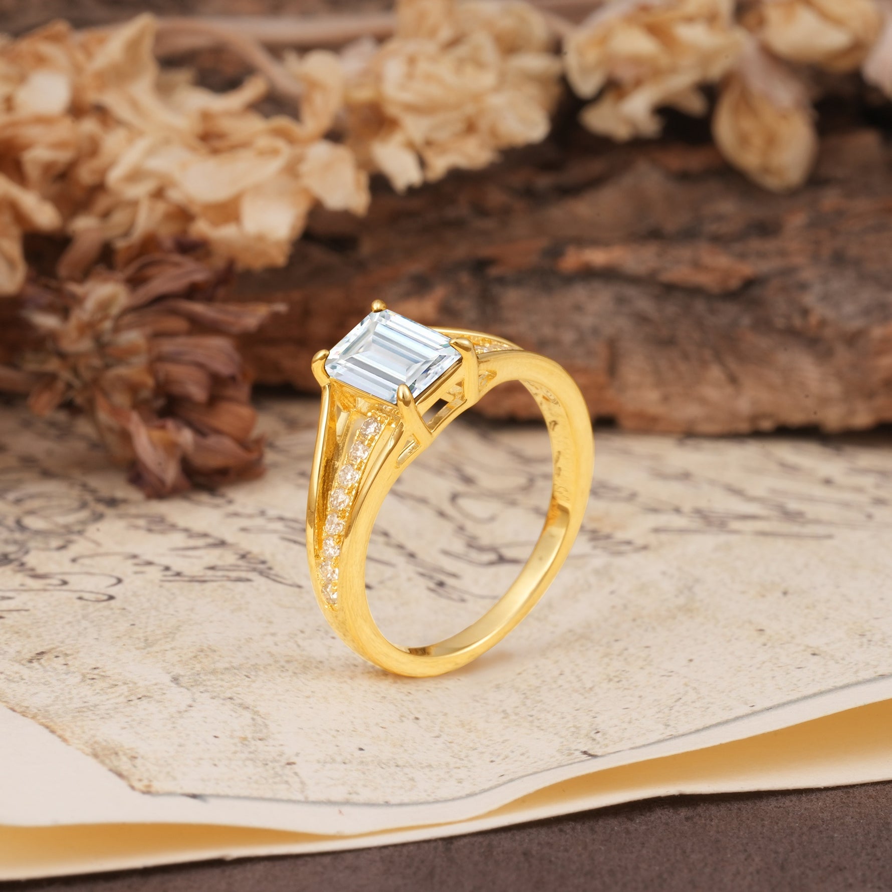 Unique and Luxurious 4-Prong Emerald Cut Moissanite Engagement Ring - Additional view