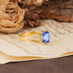 Unique and Luxurious 4-Prong Emerald Cut Sapphire Engagement Ring - Additional view