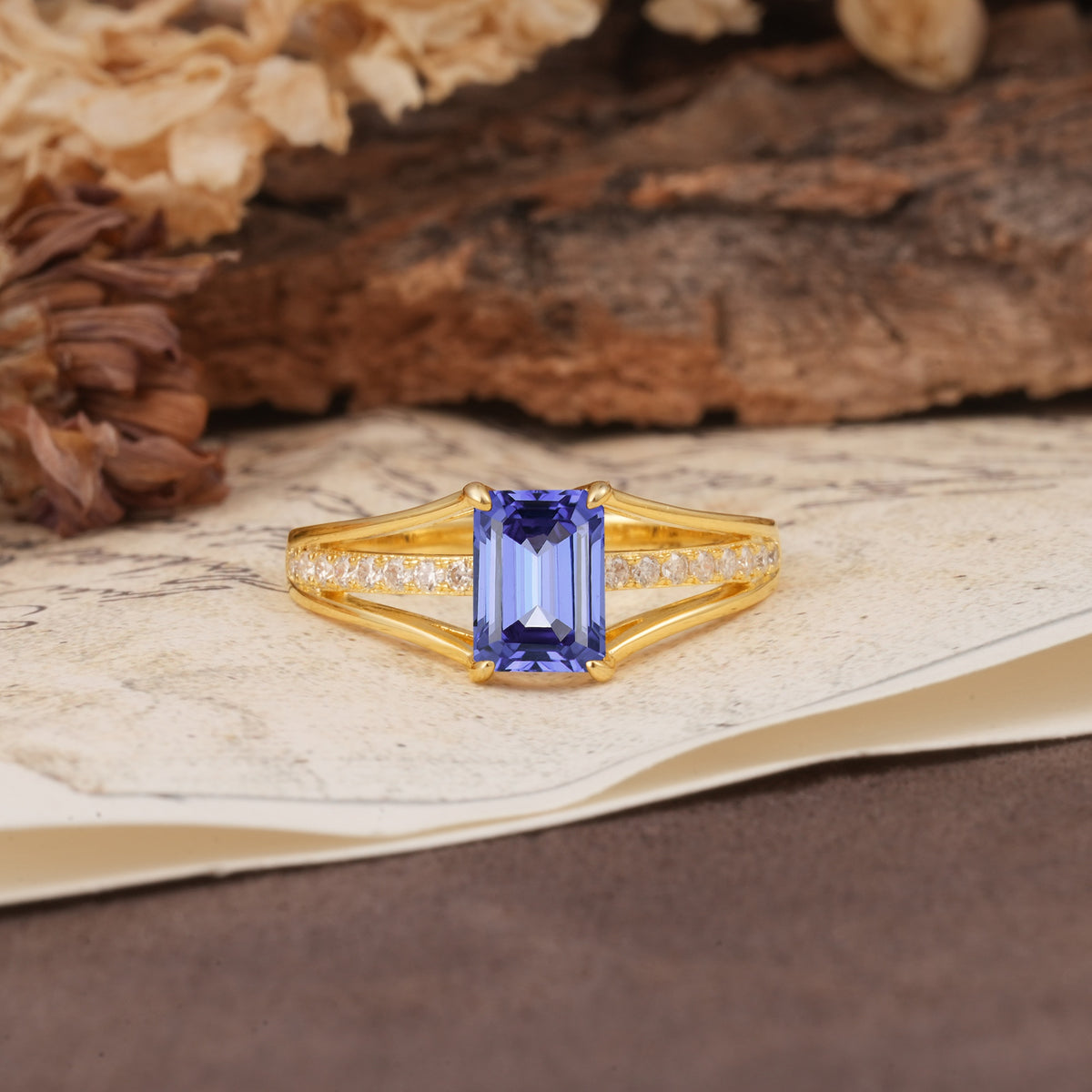 Unique and Luxurious 4-Prong Emerald Cut Tanzanite Engagement Ring - Additional view