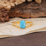 Unique and Luxurious 4-Prong Emerald Cut Turquoise Engagement Ring - Additional view