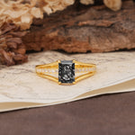 Unique and Luxurious 4-Prong Emerald Cut Black Rutilated Quartz Engagement Ring - Additional view