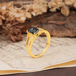 Unique and Luxurious 4-Prong Emerald Cut Black Rutilated Quartz Engagement Ring - Additional view