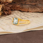 Unique and Luxurious 4-Prong Emerald Cut Moss Agate Engagement Ring - Additional view