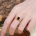 Unique and Luxurious 4-Prong Emerald Cut Black Onyx Engagement Ring - Additional view