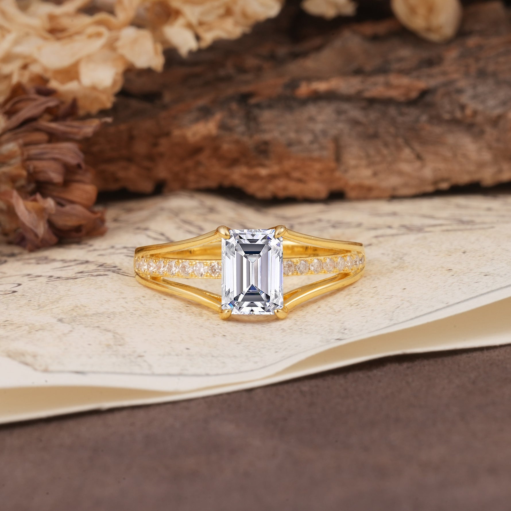 Unique and Luxurious 4-Prong Emerald Cut Lab Diamond Engagement Ring - Additional view