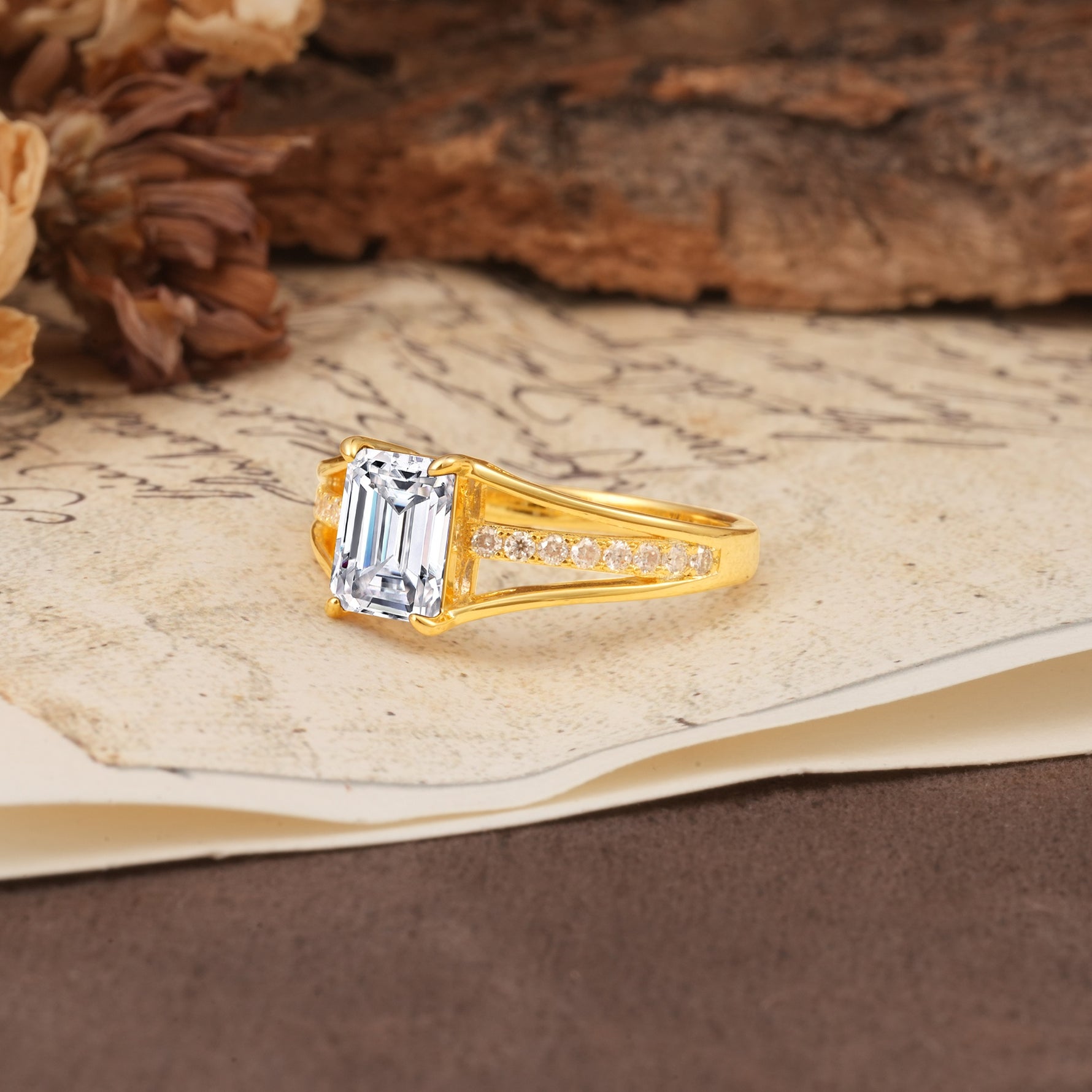 Unique and Luxurious 4-Prong Emerald Cut Lab Diamond Engagement Ring - Additional view