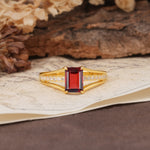 Unique and Luxurious 4-Prong Emerald Cut Garnet Engagement Ring - Additional view