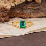 Unique and Luxurious 4-Prong Emerald Cut Emerald Engagement Ring - Additional view