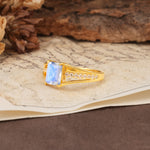 Unique and Luxurious 4-Prong Emerald Cut Moonstone Engagement Ring - Additional view