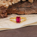 Unique and Luxurious 4-Prong Emerald Cut Ruby Engagement Ring - Additional view