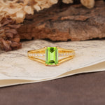 Unique and Luxurious 4-Prong Emerald Cut Peridot Engagement Ring - Additional view