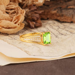 Unique and Luxurious 4-Prong Emerald Cut Peridot Engagement Ring - Additional view