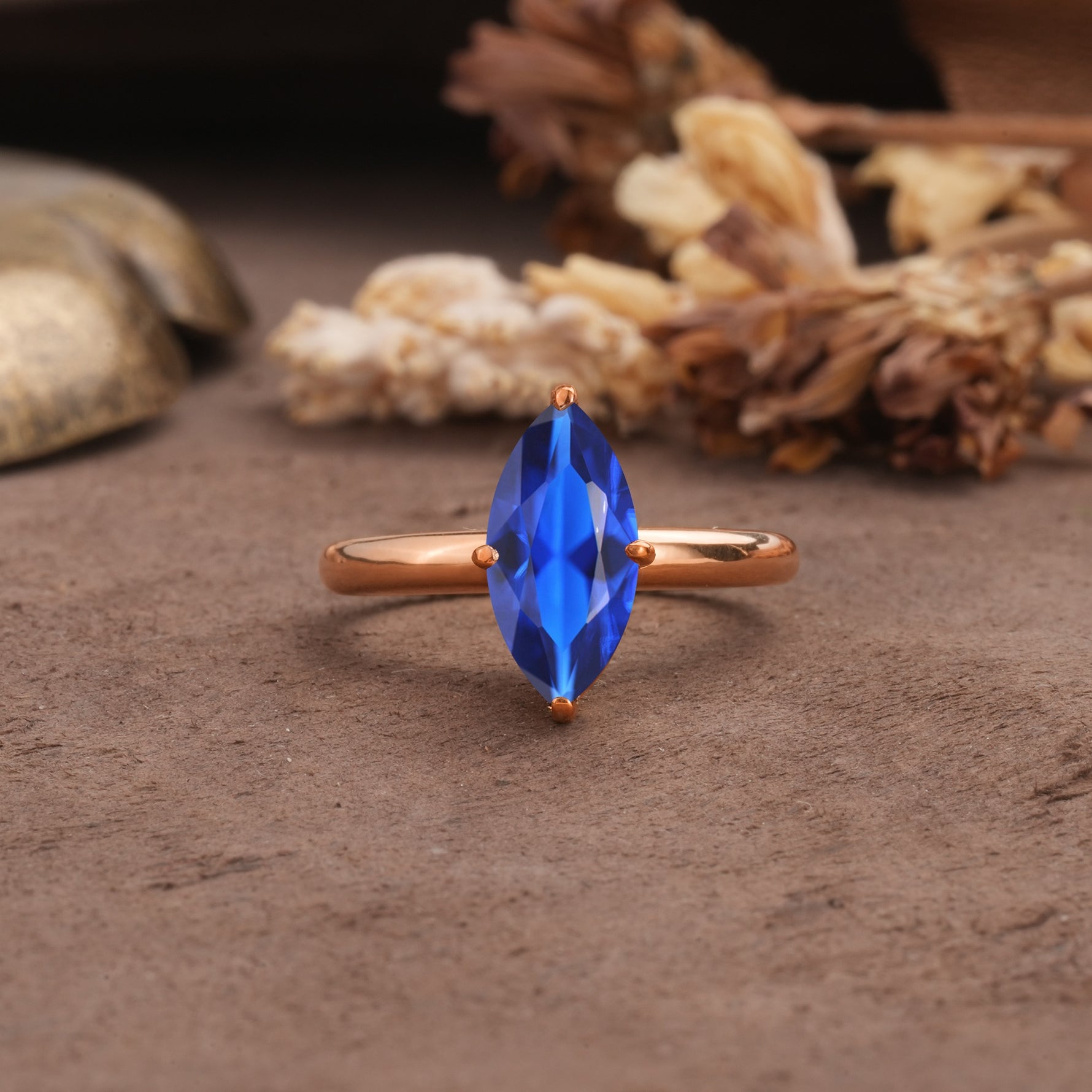 Unique and Luxurious 4-Prong Marquise Cut Sapphire Engagement Ring - Additional view