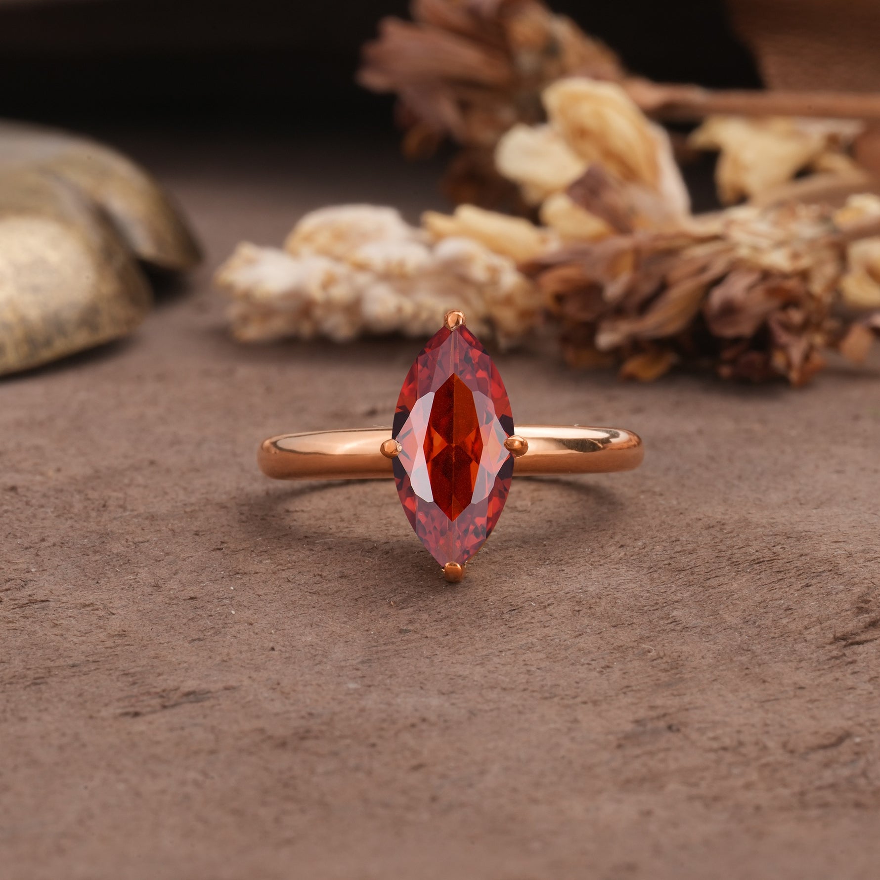 Unique and Luxurious 4-Prong Marquise Cut Garnet Engagement Ring - Additional view