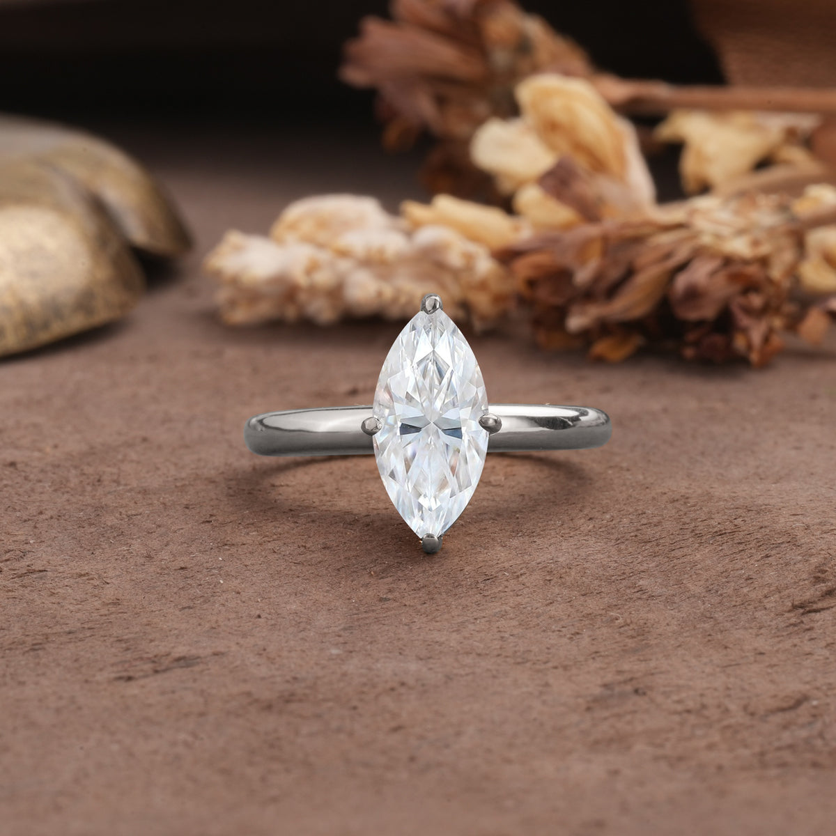 Unique and Luxurious 4-Prong Marquise Cut Moissanite Engagement Ring - Additional view