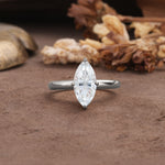 Unique and Luxurious 4-Prong Marquise Cut Moissanite Engagement Ring - Additional view