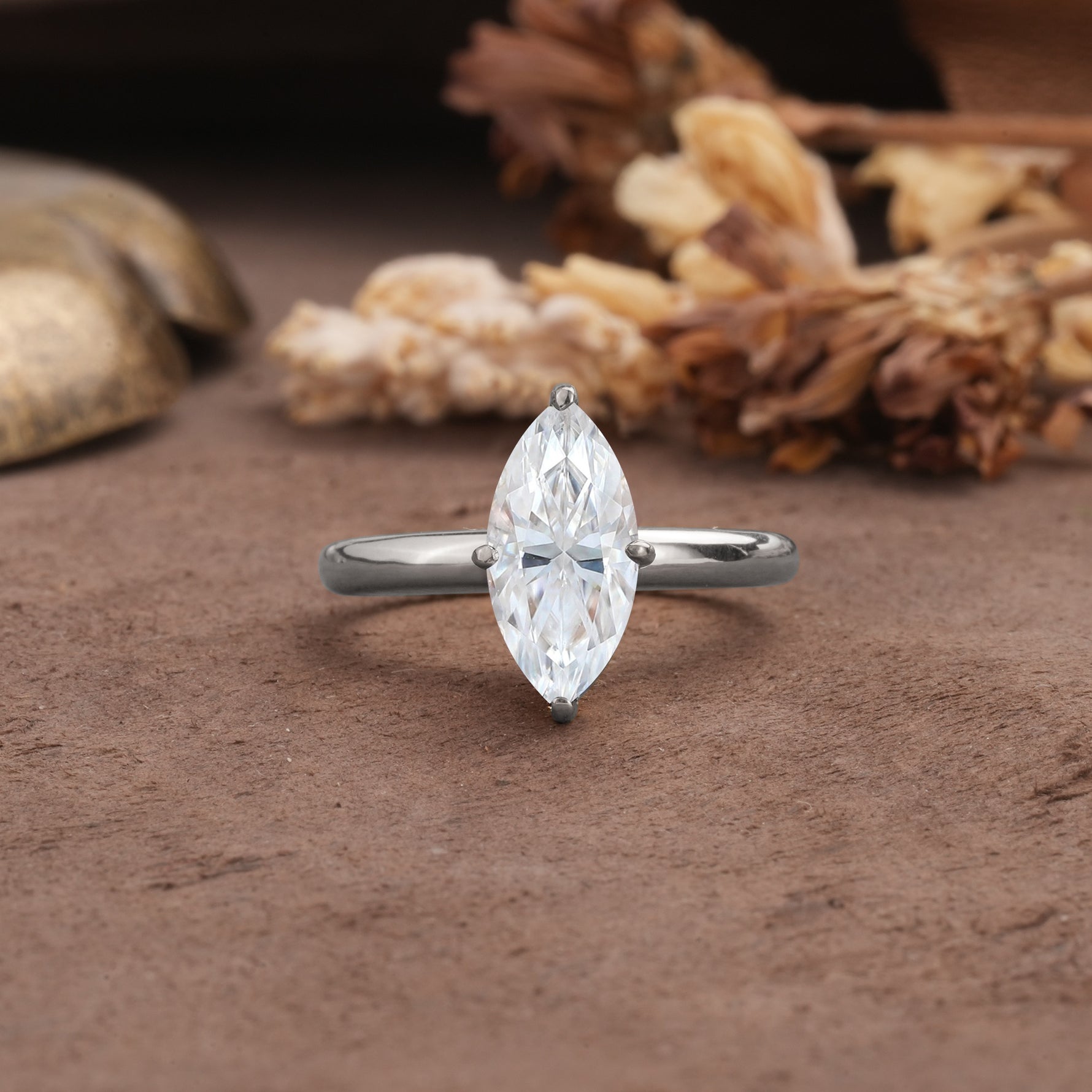 Unique and Luxurious 4-Prong Marquise Cut Moissanite Engagement Ring - Additional view