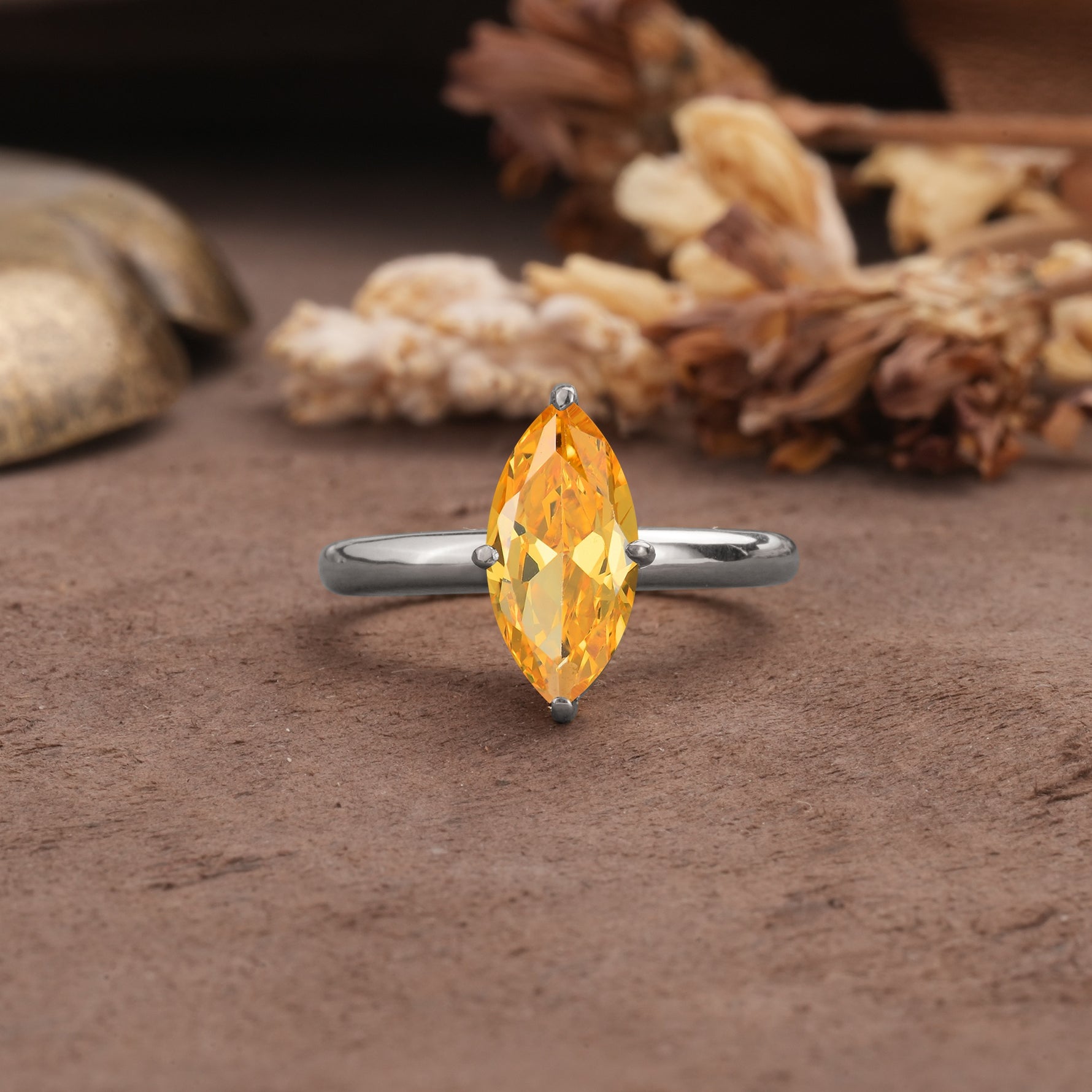 Unique and Luxurious 4-Prong Marquise Cut Citrine Engagement Ring - Additional view