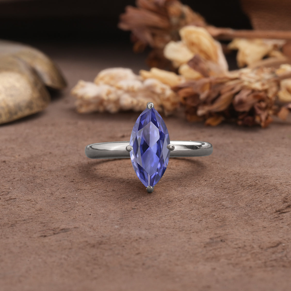 Unique and Luxurious 4-Prong Marquise Cut Tanzanite Engagement Ring - Additional view