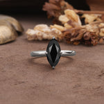 Unique and Luxurious 4-Prong Marquise Cut Black Onyx Engagement Ring - Additional view