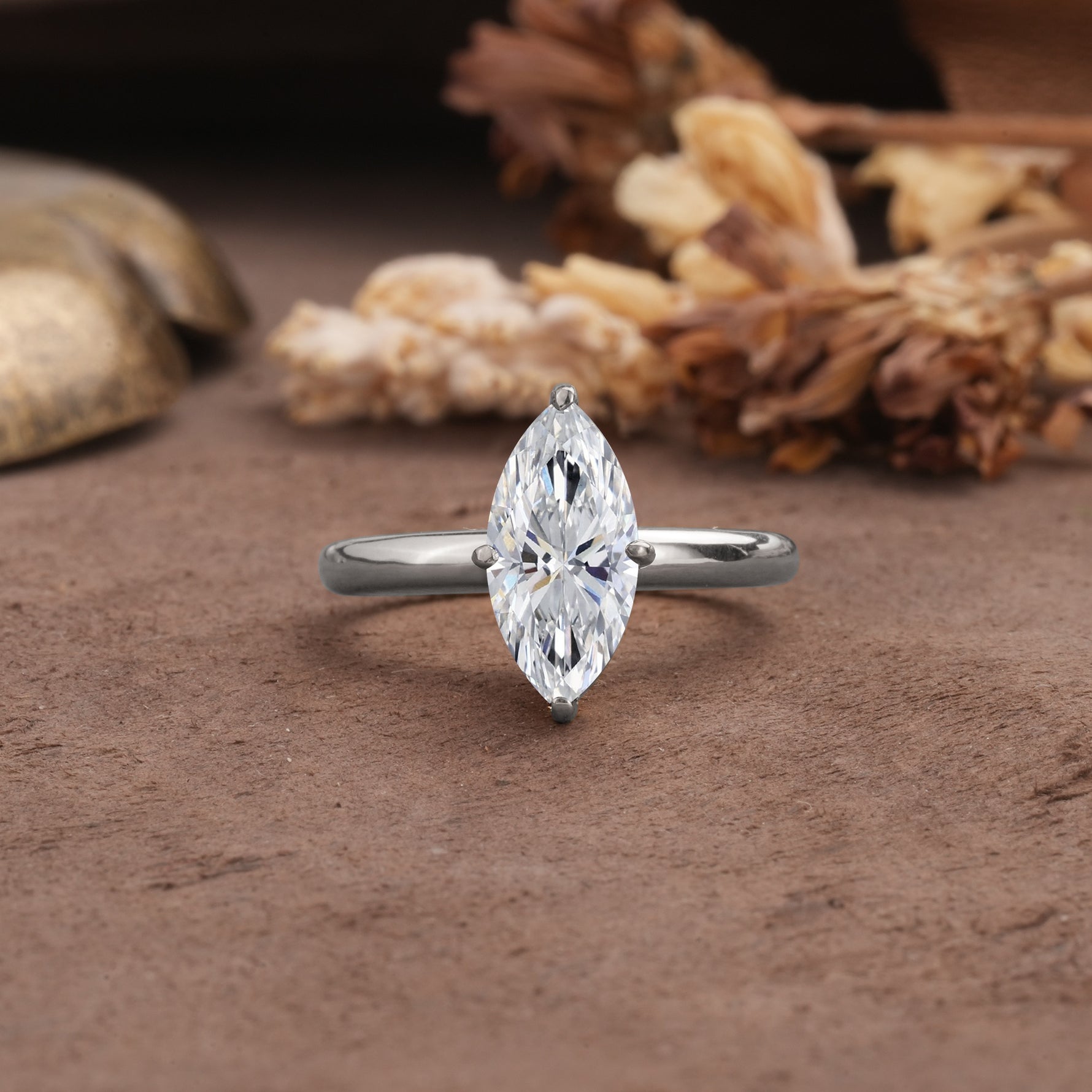 Unique and Luxurious 4-Prong Marquise Cut Lab Diamond Engagement Ring - Additional view