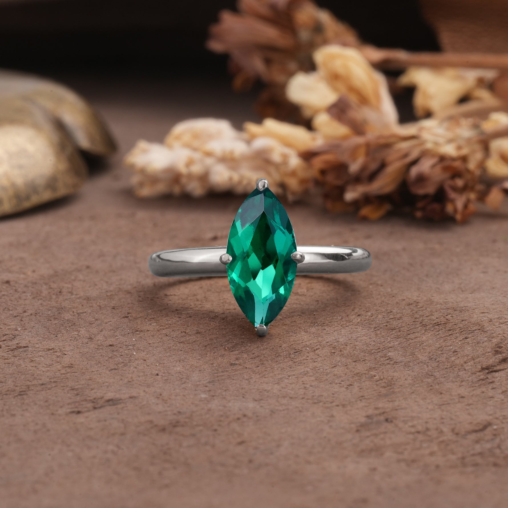 Unique and Luxurious 4-Prong Marquise Cut Emerald Engagement Ring - Additional view