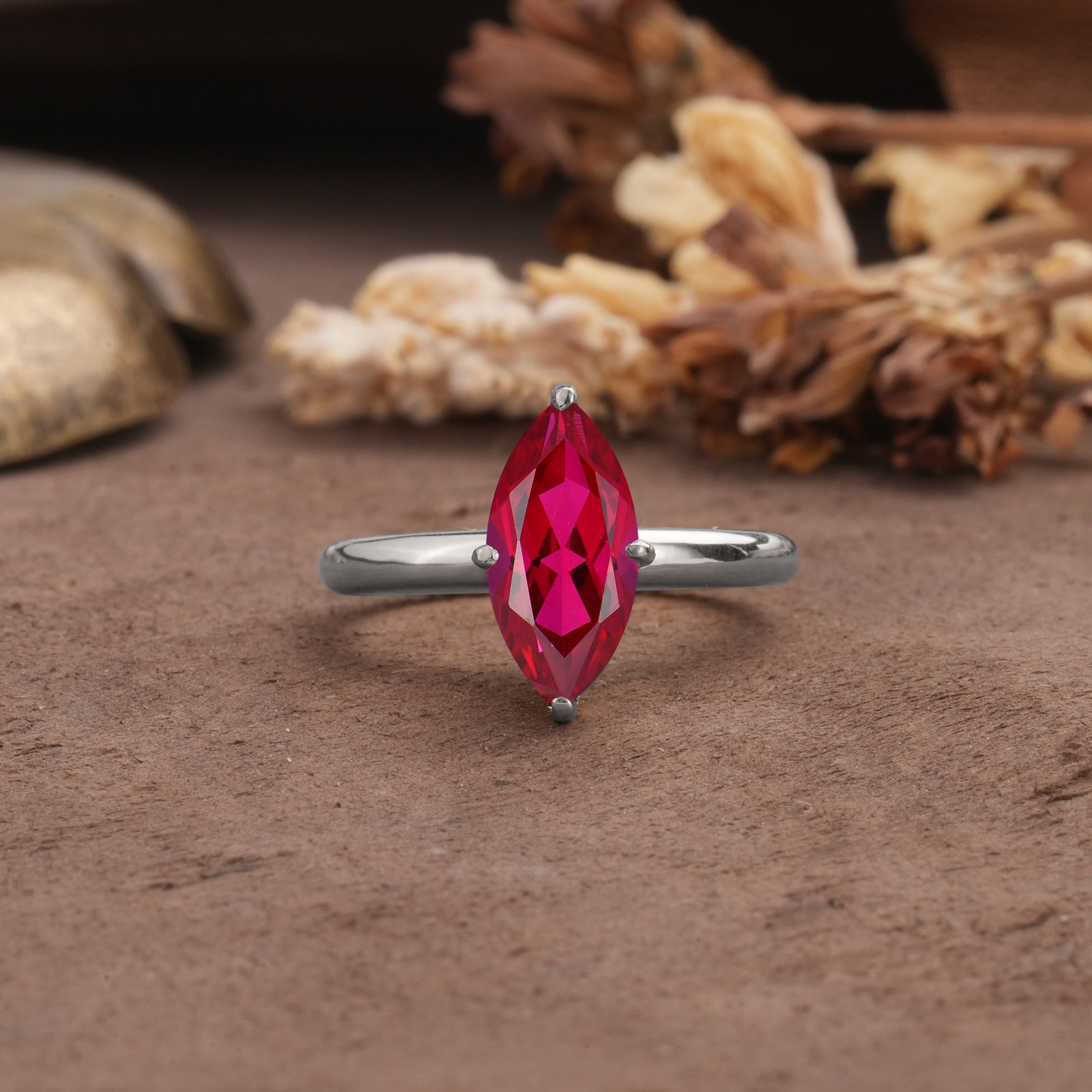 Unique and Luxurious 4-Prong Marquise Cut Ruby Engagement Ring - Additional view
