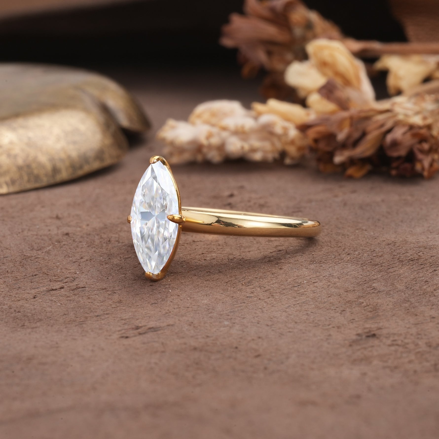 Unique and Luxurious 4-Prong Marquise Cut Moissanite Engagement Ring - Additional view
