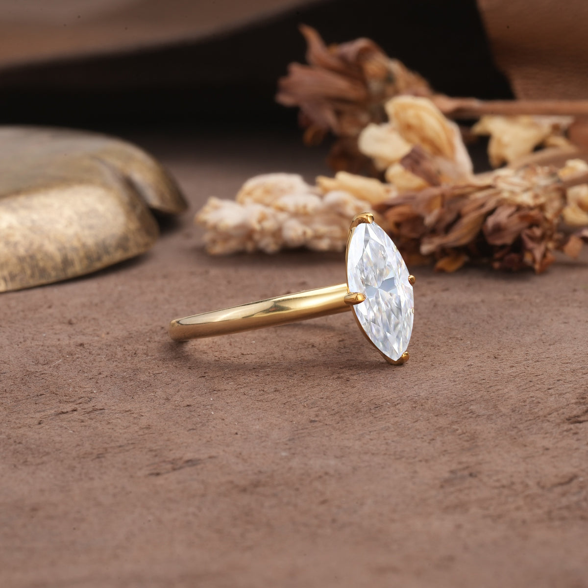 Unique and Luxurious 4-Prong Marquise Cut Moissanite Engagement Ring - Additional view
