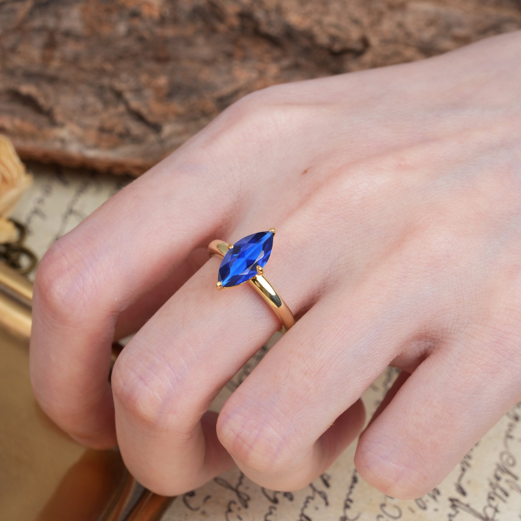Unique and Luxurious 4-Prong Marquise Cut Sapphire Engagement Ring - Additional view