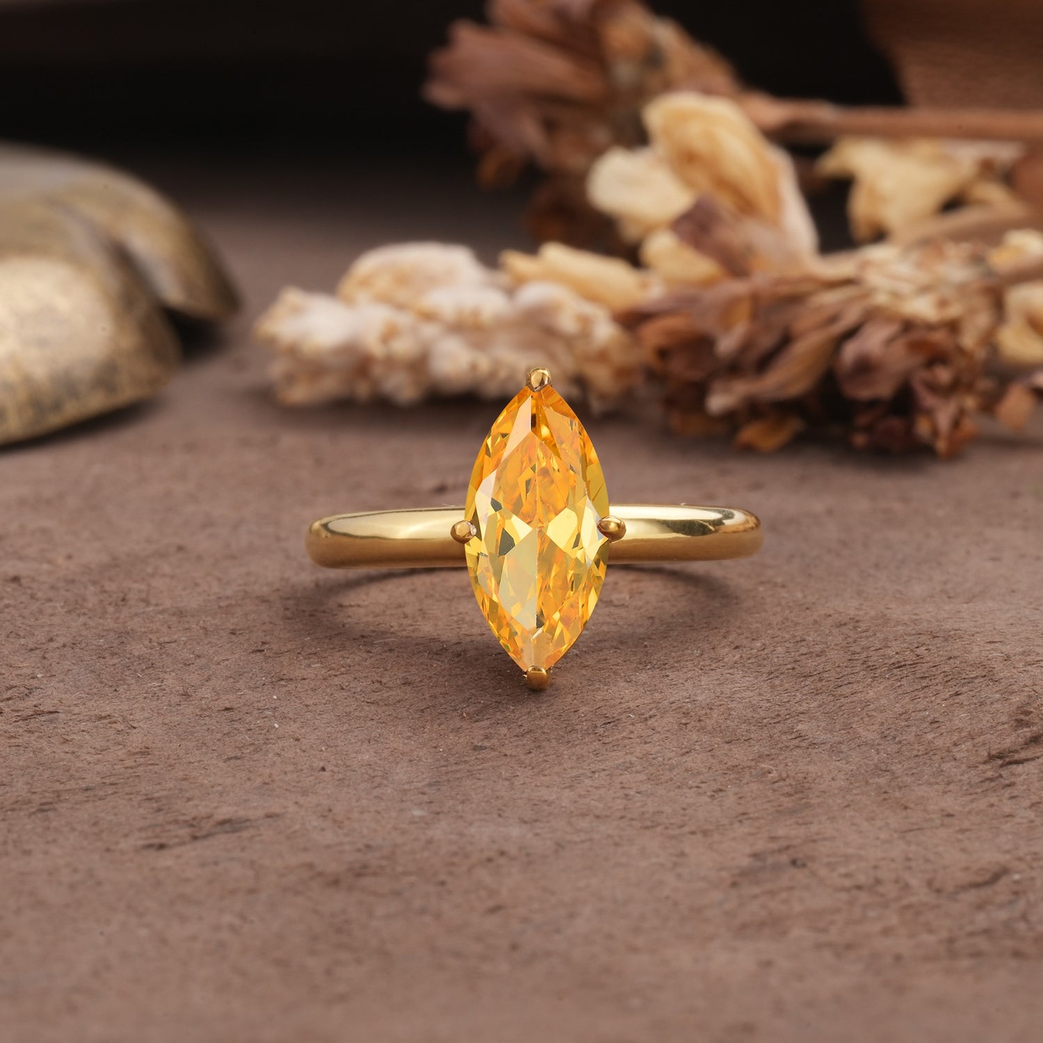 Unique and Luxurious 4-Prong Marquise Cut Citrine Engagement Ring - Additional view