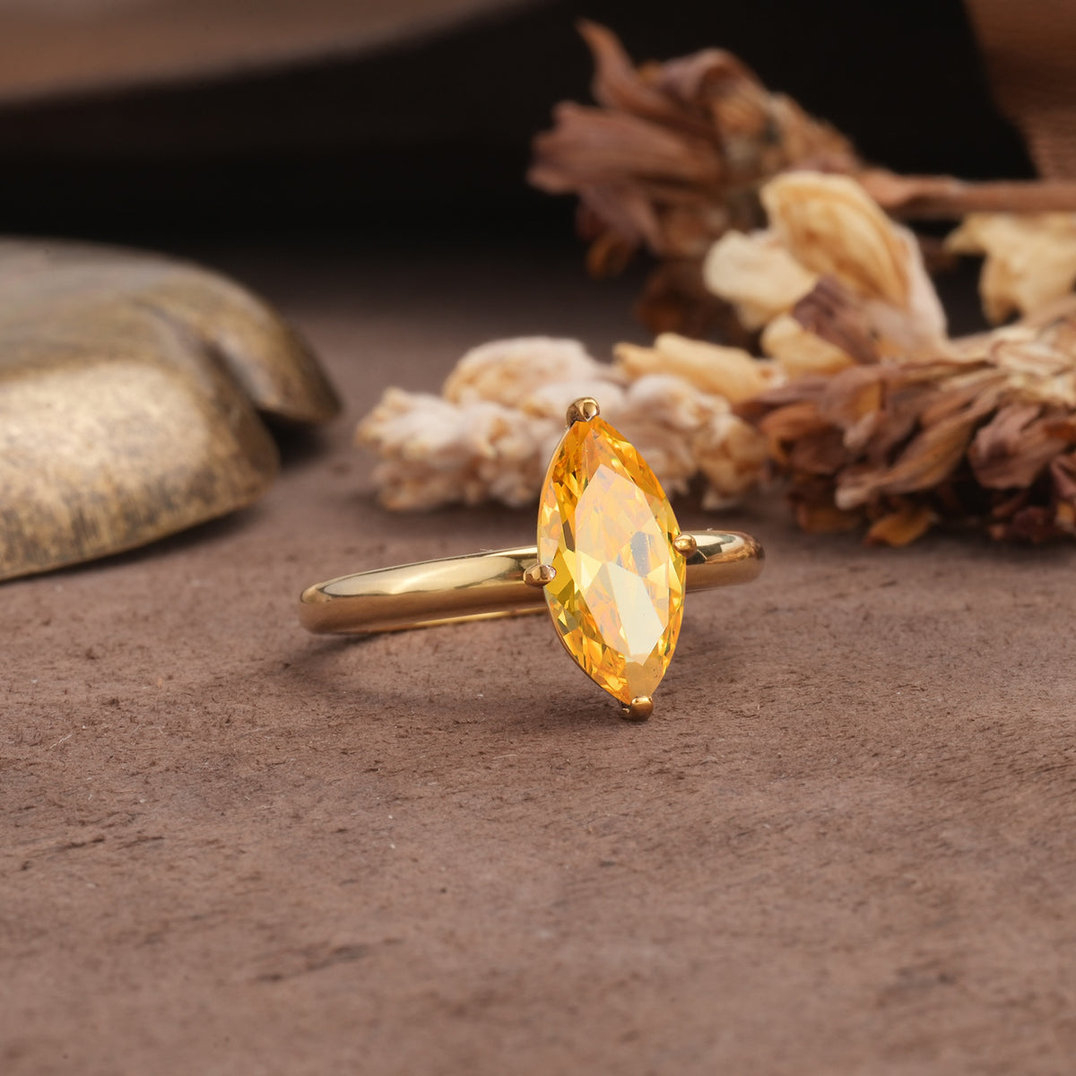 Unique and Luxurious 4-Prong Marquise Cut Citrine Engagement Ring - Additional view