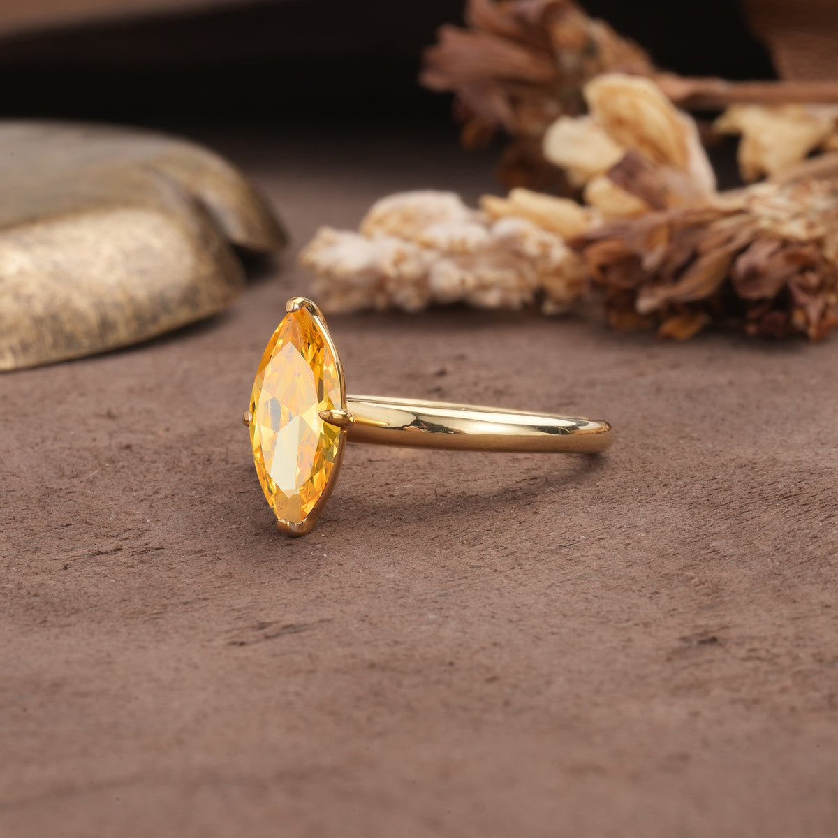 Unique and Luxurious 4-Prong Marquise Cut Citrine Engagement Ring - Additional view
