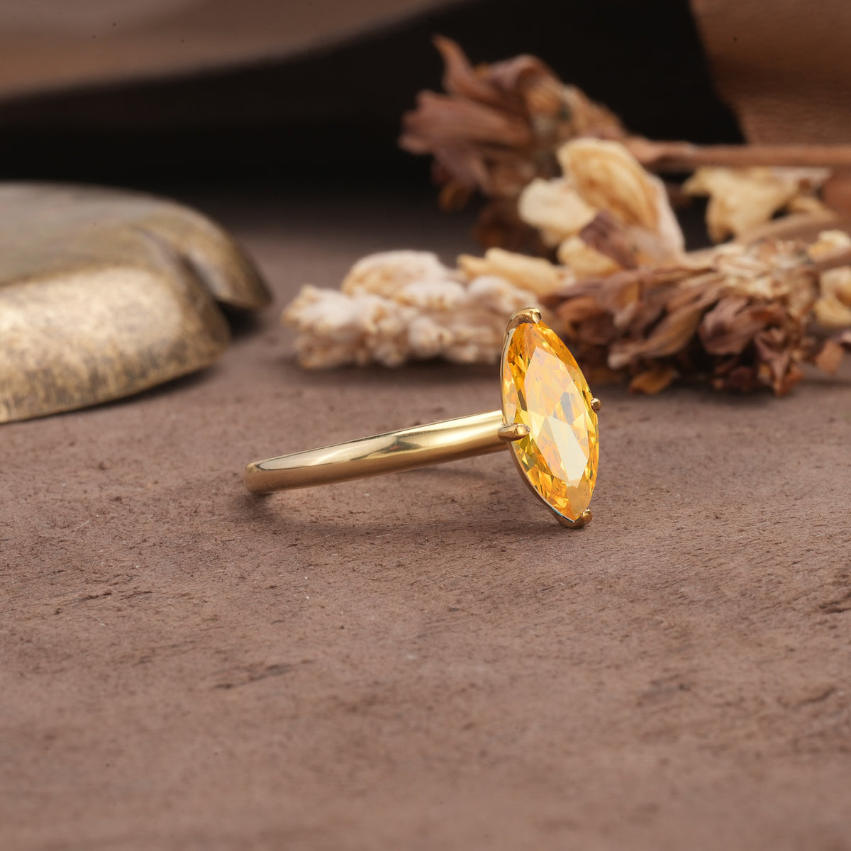 Unique and Luxurious 4-Prong Marquise Cut Citrine Engagement Ring - Additional view