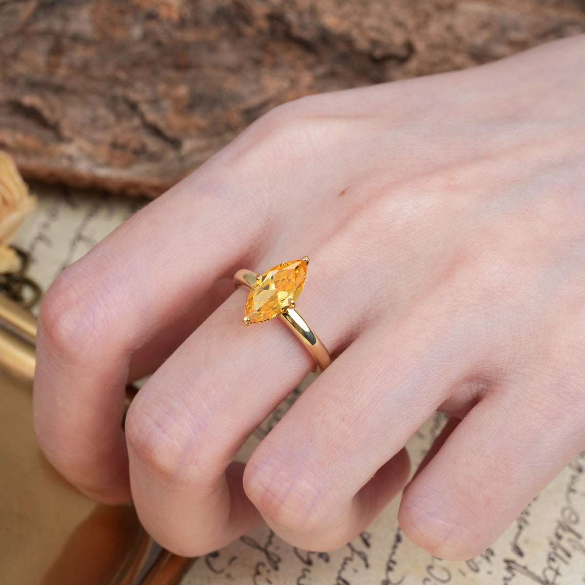 Unique and Luxurious 4-Prong Marquise Cut Citrine Engagement Ring - Additional view
