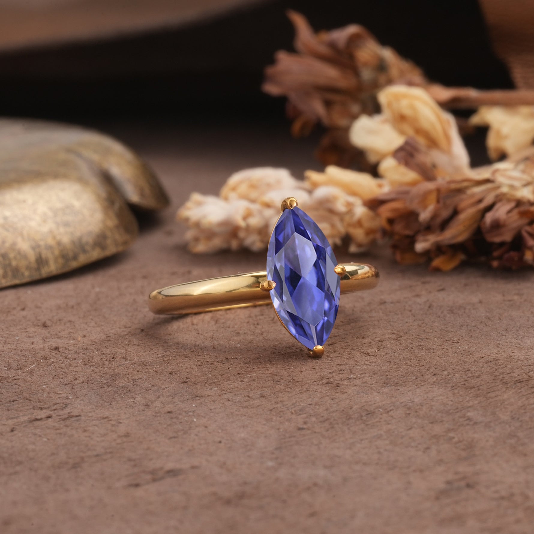 Unique and Luxurious 4-Prong Marquise Cut Tanzanite Engagement Ring - Additional view