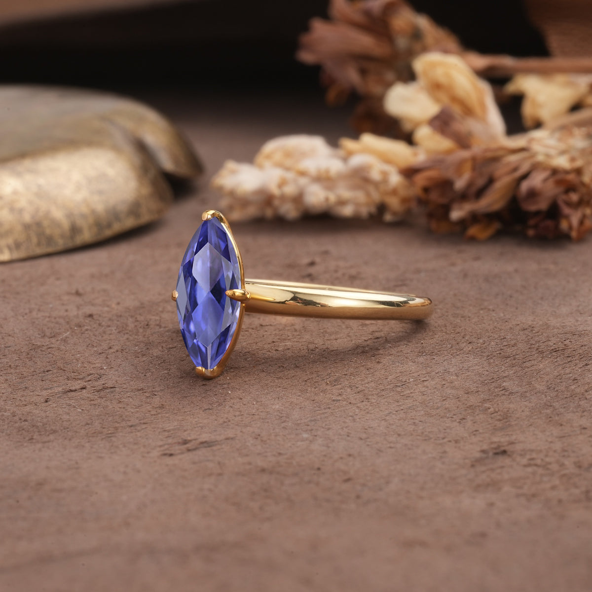 Unique and Luxurious 4-Prong Marquise Cut Tanzanite Engagement Ring - Additional view
